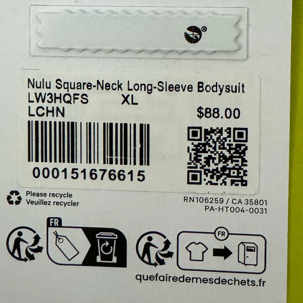 NWT Lululemon Wundermost Ultra Soft Nulu Square Neck Ling Sleeve Bodysuit XL